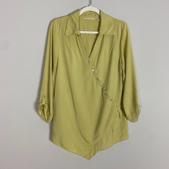 Soft Surroundings Assymetrical Wrap Blouse Womens M Lagenlook Mother of Pearl - Picture 1 of 8